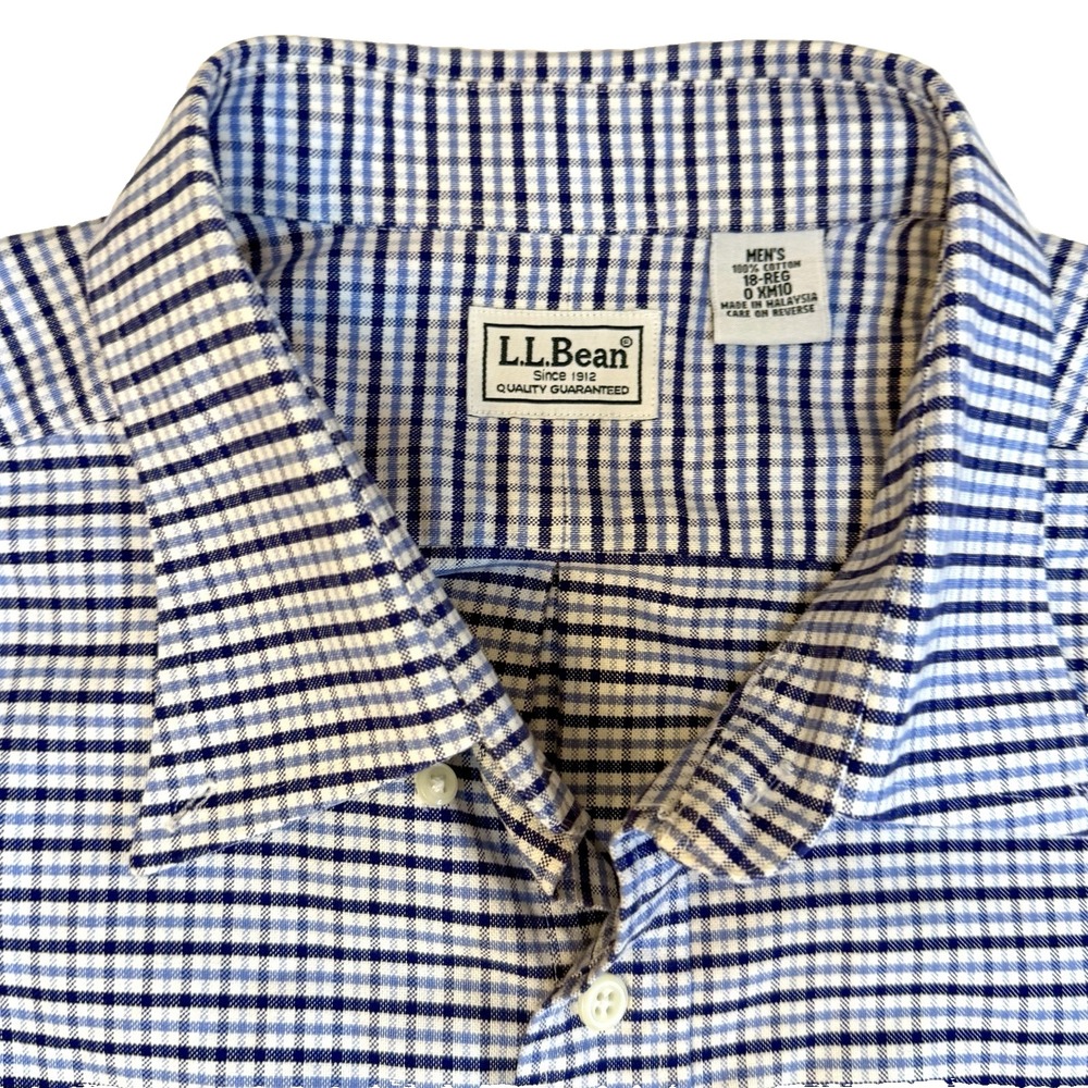 L.L. Bean Mens XXL/18‎ Plaid Short Sleeve Button Down Shirt Blue and White